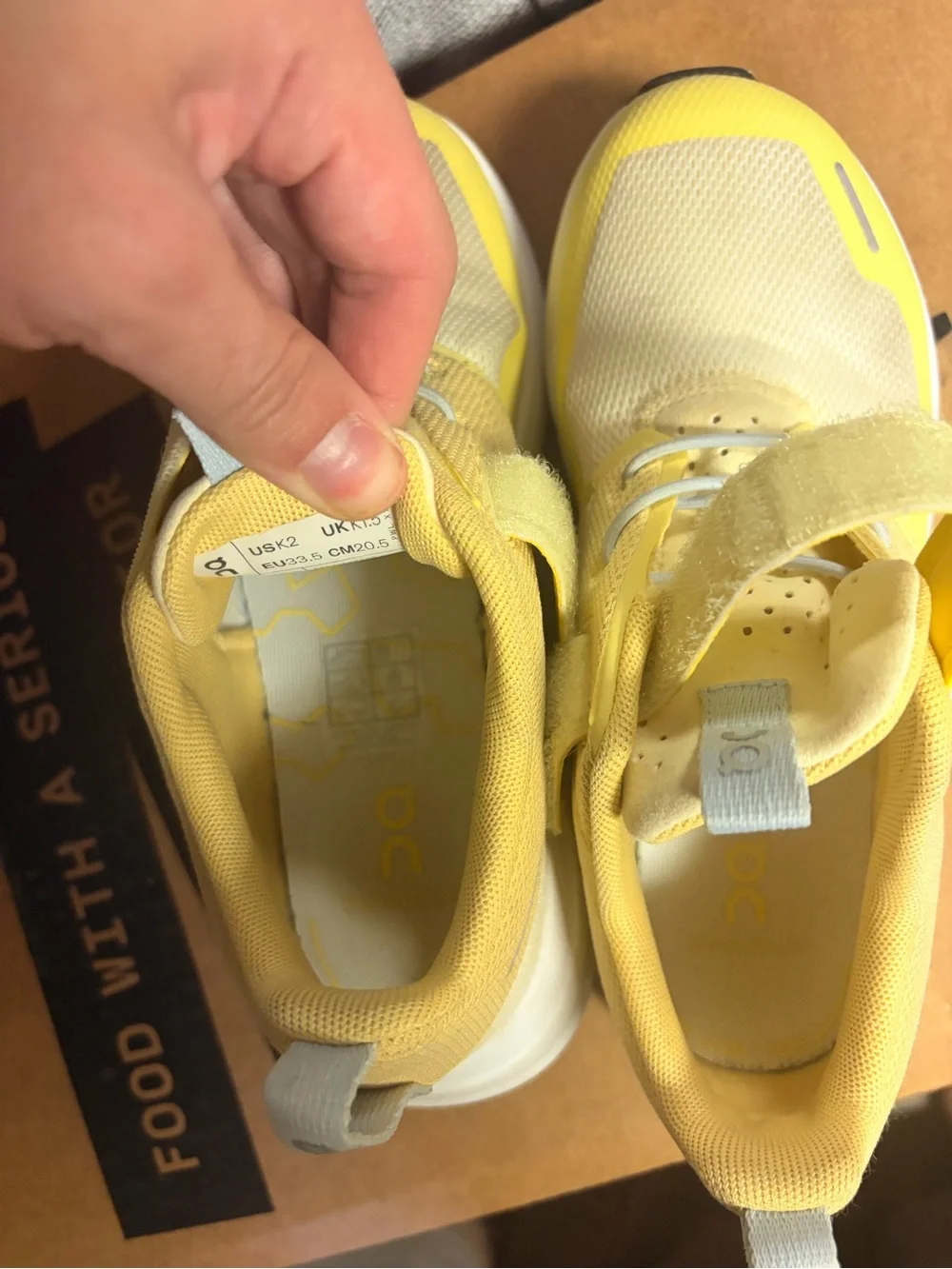 On Running Kids' Yellow and White Velcro Athletic Sneaker